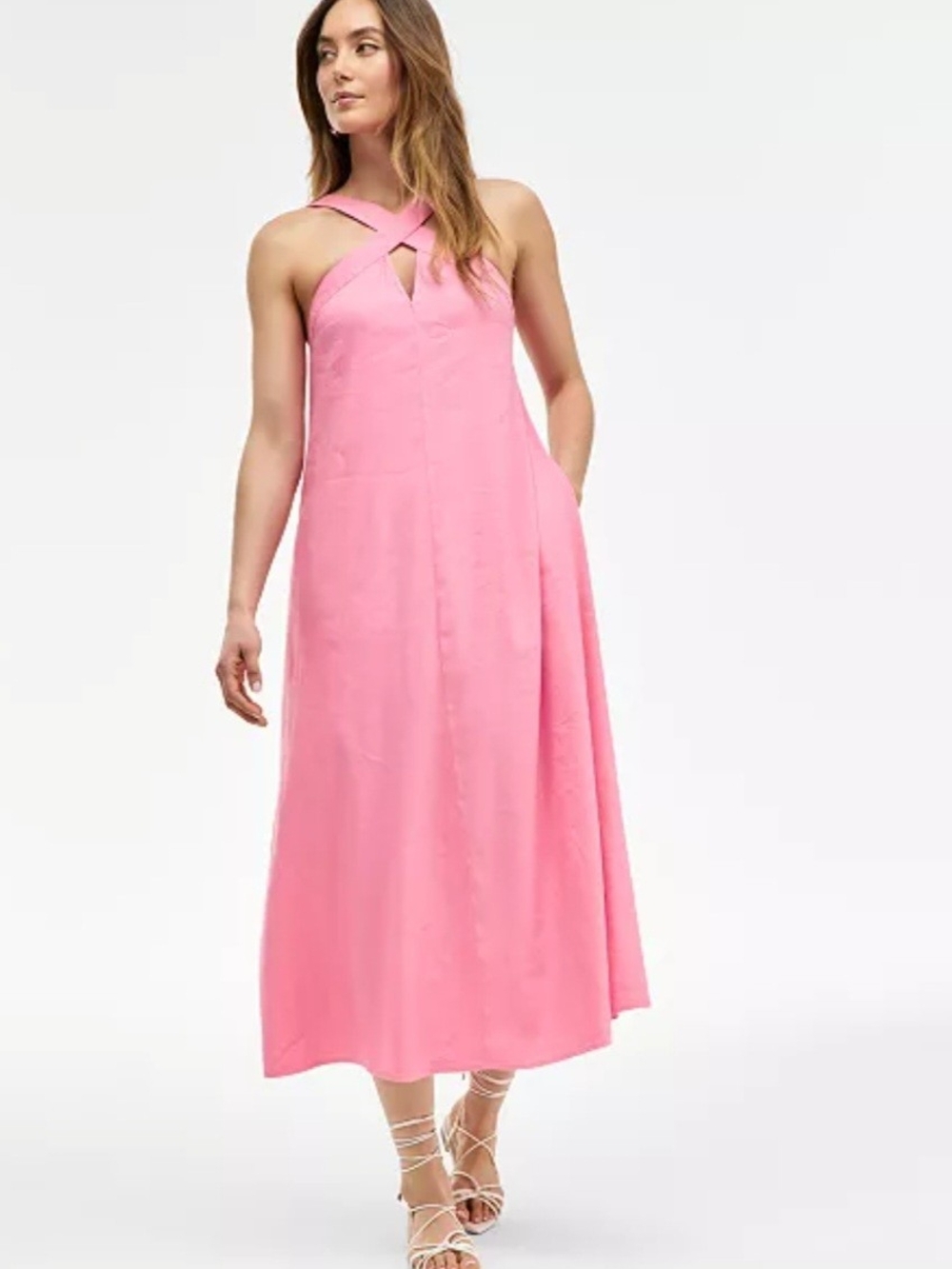 INC International Concepts Pink Crisscross Halter Midi Dress